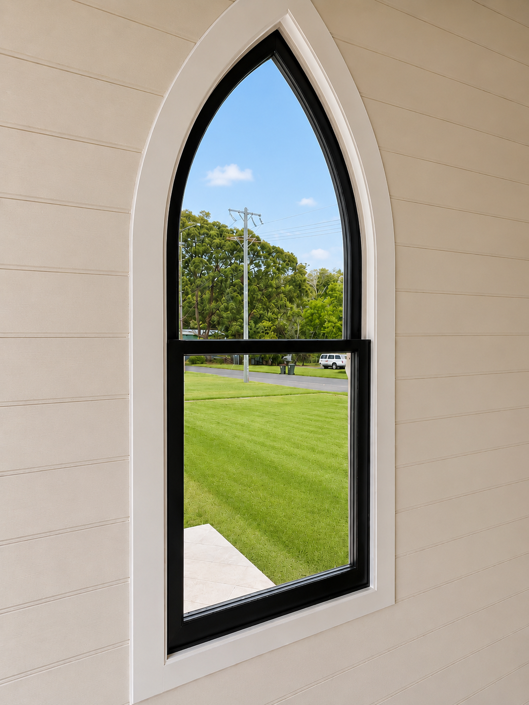 Arched timber window